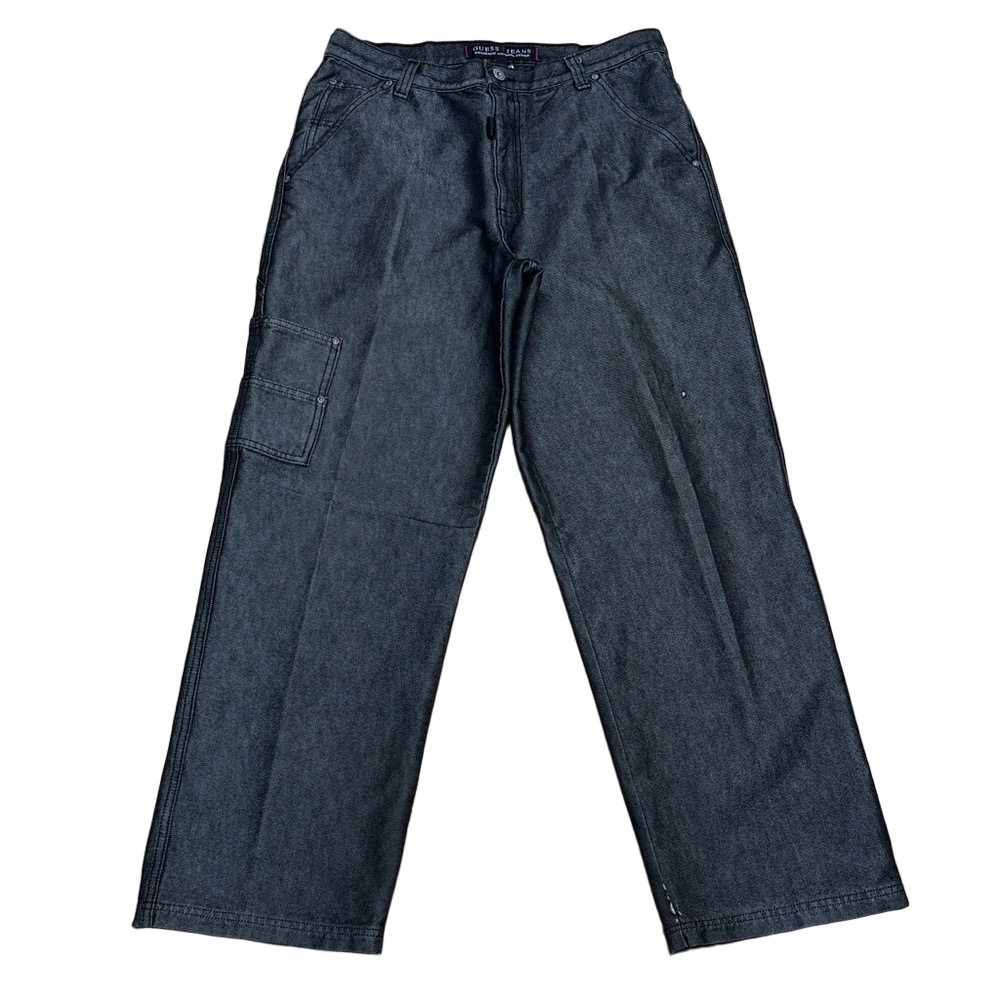GUESS Men’s W34 L32 Black Wide Leg Straight Jeans Y2K Cargo